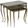 3 Brass Nesting Tables with Smoked Mirrored Glass