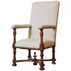 Large Carved Walnut and Upholstered Fauteuil