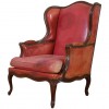 Walnut and Red Leather Upholstered Bergere
