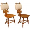 Pair of Interesting Walnut and Brass Hall Chairs