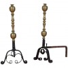 Pair of Wrought Iron Turned Brass Andirons