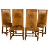 Four Walnut and Leather Upholstered Dining Chairs