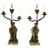Pair of Finely Carved Polychrome Painted Figural Lamps