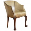 Carved Walnut and Leather Upholstered Barrel/Desk Chair 