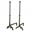 Pair of Tall Wrought Iron and Brass Andirons