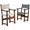 Pair of Walnut Open Armchairs with Pierced Stretchers