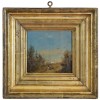 Small Oil on Board in Period Giltwood Frame, Horseman Approaching Harbor