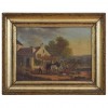 Oil on Canvas in Giltwood Frame, Genre Scene with Farmhouse