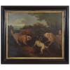 Oil On Canvas, "Bataille de Chiens" in Period Ebonized Frame