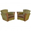 Pair of Light Green Leather Upholstered and Wooden Club Chairs