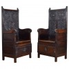 Pair of Carved Walnut Monastic Chairs