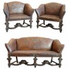 3 Piece Set of Leather Upholstered Walnut Seating