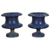 Pair of Blue Painted Camapana Form Urns