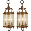 Pair of Brass 3-Light Hanging Lanterns