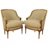 Pair of Carved, Painted and Upholstered Bergeres