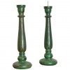 Pair of Turned and Green Painted Wooden Candlesticks