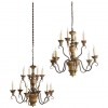 Pair of Turned and Painted Wooden 10-light Chandeliers