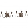 Pair of Papier Mache, Iron, and Wooden 3-Arm Sconces