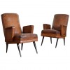 Pair of Leather Upholstered and Ebonized Wood Bergeres
