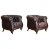Pair of Tufted Leather Upholstered Club Chairs