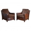 Pair of Leather and Velvet Upholstered Club Chairs