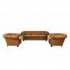 3-Piece Set Tufted Leather Upholstered Sofa and Chairs