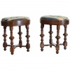 Pair of Walnut and Tapestry Upholstered Footstools