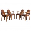 Set of 4 Leather Upholstered Bridge Chairs with Bent and Carved Arms