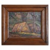 Oil on Panel, Thatch Homes in a Forest