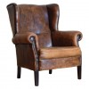 Mahogany and Sheepskin Upholstered Wingback Chair