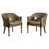 Pair of Mahogany Club Chairs in Green Leather