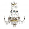 Brass and Blue Glass 6-Light Chandelier