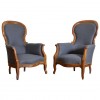 Pair of Walnut and Upholstered Bergeres