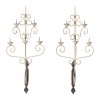 Pair of Painted Wrought Iron and Wooden 5-Light Candle Sconces