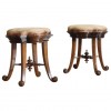 Pair of Oak and Upholstered Quatrefoil Stools