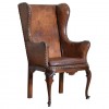 Walnut and Leather Upholstered Poltrona