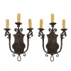 Pair of Hammered Iron 3-Arm Sconces