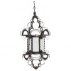 Wrought Iron Filigree Hanging Glass Paned Lantern