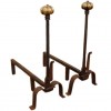 Pair of Wrought Iron, Brass, and Copper Andirons