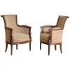 Pair of Carved Walnut Upholstered Bergeres
