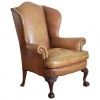 Mahogany and Leather Upholstered Wing Chair