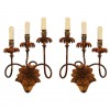 Pair of Wrought and Painted Iron 3-Arm Sconces