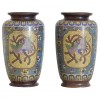 Pair of Cloisonne Multicolored Vases with Birds, Flowers, and Serpents