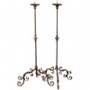 Pair of Wrought Iron and Brass Pricket Torcheres