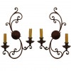 Pair of Wrought Iron and Brass 2-Arm Sconces