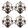 Set of 4 Wrought Iron and Painted Metal 3-Arm Sconces