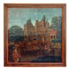 Large Oil on Canvas of  Villagers Near a Castle