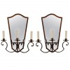 Pair of Gilt Iron and Mirrored 4-Light Sconces