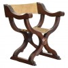 Carved Ashwood Savonarola Chair with Leather Seat