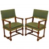 Pair of Turned Walnut and Upholstered Fauteuils